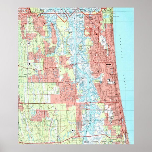 Poster Carte de Jacksonville Beach et Atlantic Beach Flor (Devant)