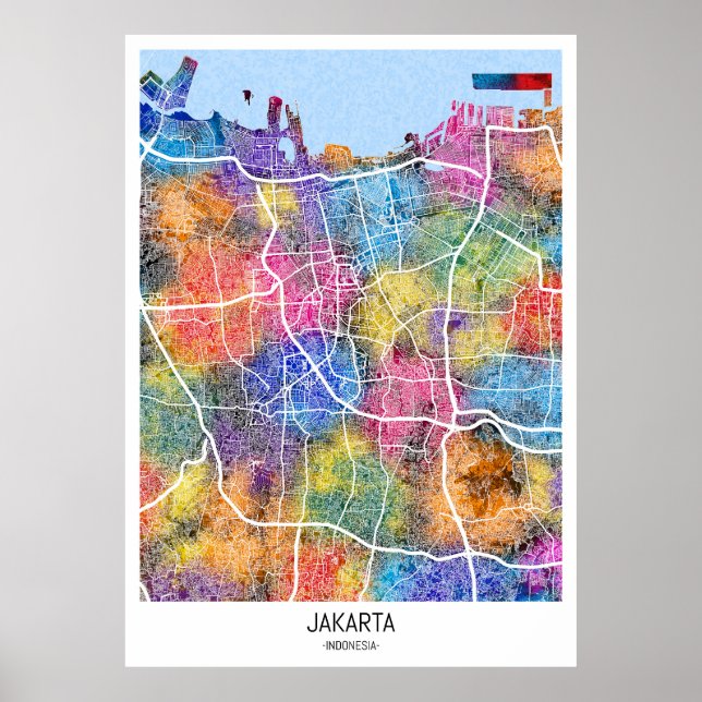 Poster Carte de Jakarta Indonésie (Devant)