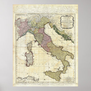 Poster Carte de Jean Baptiste Bourguignon D'Anville Itali