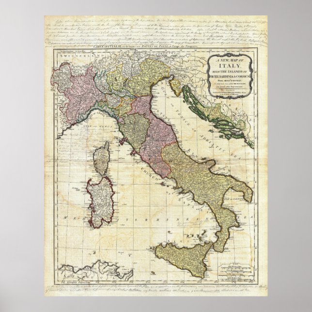 Poster Carte de Jean Baptiste Bourguignon D'Anville Itali (Devant)