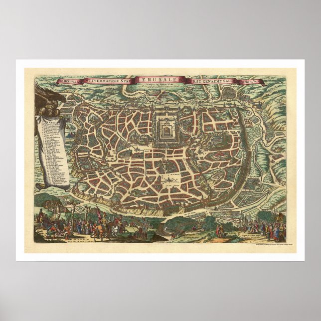 Poster Carte de Jérusalem par Nicolaes Visscher 1660 (Devant)