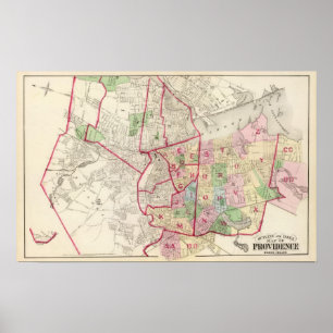 Poster Carte de Johnston Île de Rhode