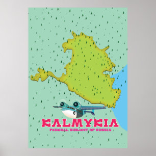 Poster Carte de Kalmoukie Russie