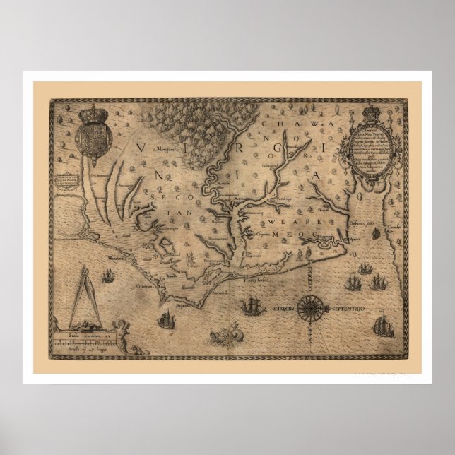 Poster Carte de la baie de Chesapeake Virginia 1590 (Devant)