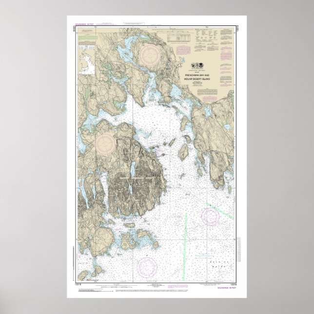 Poster Carte de la baie Frenchman et de l'île Mount Deser (Devant)