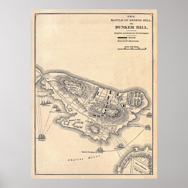Poster Carte de la bataille de Bunker Hill (1881) (Devant)