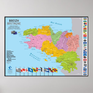 Poster Carte de la Bretagne, 9 pays, 5 départements