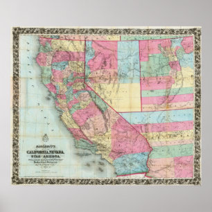 Poster Carte de la Californie, Nevada