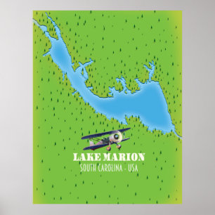 Poster Carte de la Caroline du Sud du lac Marion
