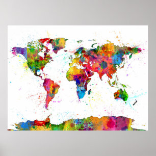 Poster Carte de la carte du monde aquarelle