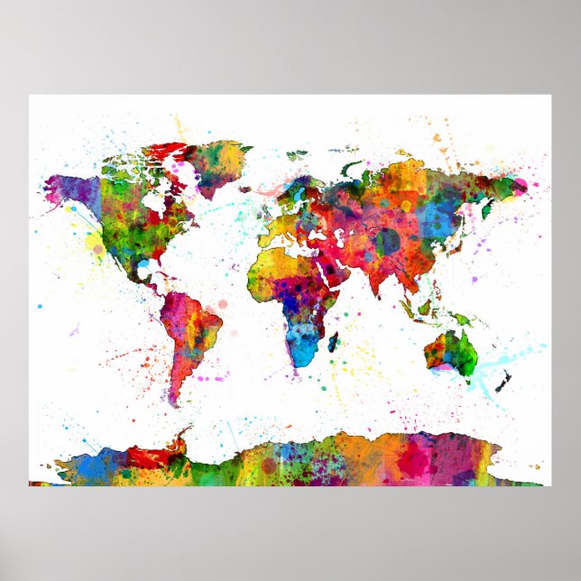 Poster Carte de la carte du monde aquarelle (Devant)
