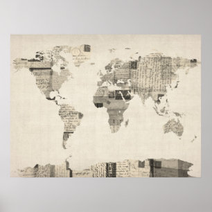 Poster Carte de la carte du monde de vieilles cartes