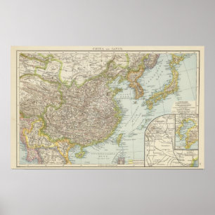 Poster Carte de la Chine et du Japon