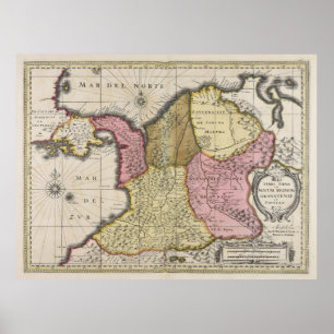 Poster Carte de la Colombie vintage (1719)