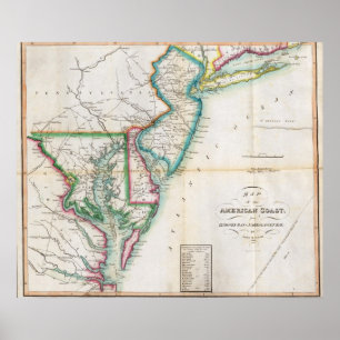 Poster Carte de la côte américaine