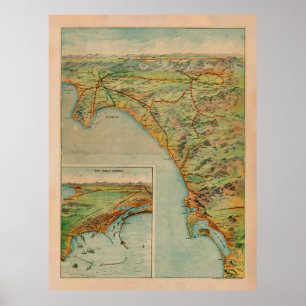 Poster Carte de la côte du sud de la Californie (1897)