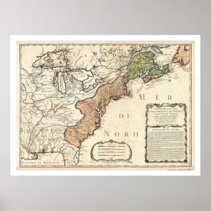 Poster Carte de la côte Est et du Canada 1756