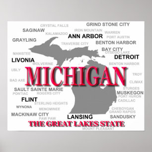 Poster Carte de la fierté d'état du Michigan Silhouette