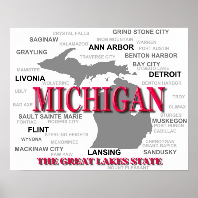 Poster Carte de la fierté d'état du Michigan Silhouette (Devant)