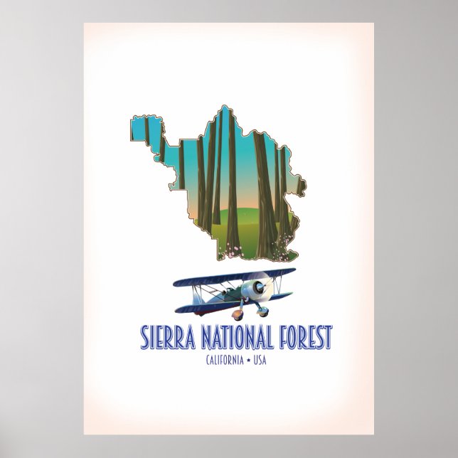 Poster carte de la forêt nationale de Sierra Californie É (Devant)