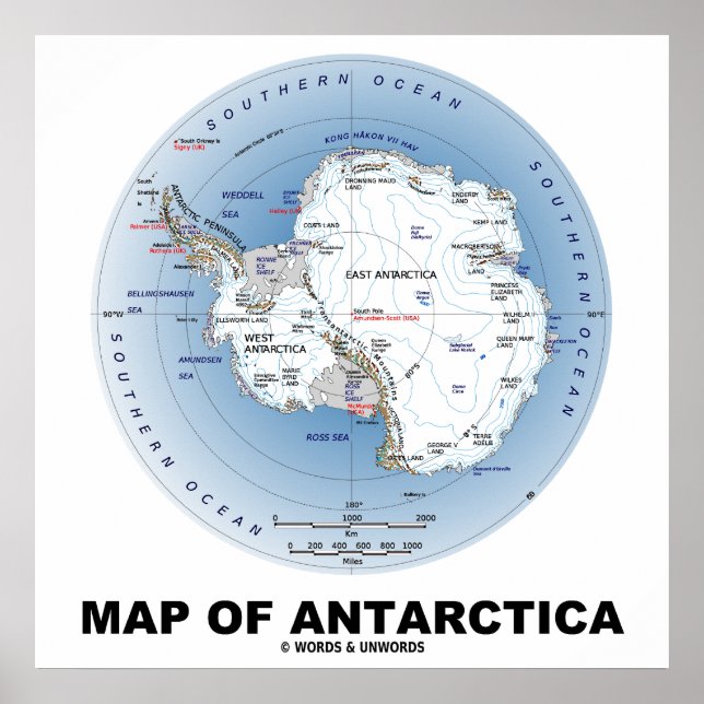 Poster Carte De La Géographie De L'Antarctique (Devant)