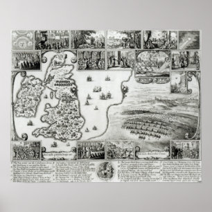 Poster Carte de la Guerre civile Angleterre et une vue de