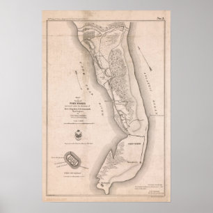 Poster Carte de la guerre civile de Fort Fisher