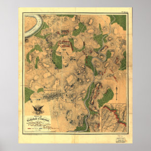 Poster Carte de la guerre civile du champ de bataille d'A