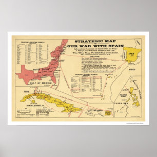 Poster Carte de la guerre espagnole américaine 1898