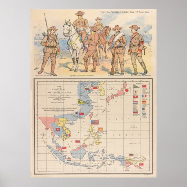Poster Carte de la guerre espagnole du Pacifique Sud vint (Devant)