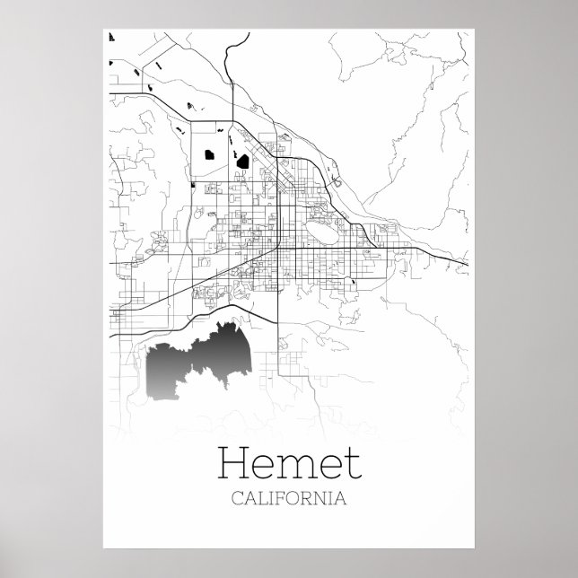 Poster Carte de la hemet - Californie - Carte de ville Po (Devant)