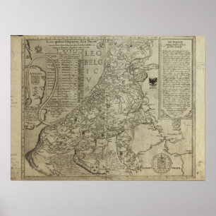 Poster Carte de la Hollande 1583 - Lion Belgicus