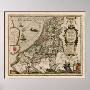 Poster Carte de la Hollande 1617 - Lion Belgicus