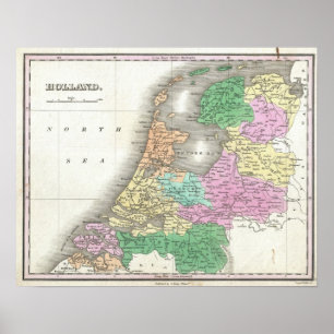 Poster Carte de la Hollande 1727 - par Anthony Finley