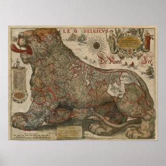 Poster Carte de la Hollande et de la Belgique - 1630