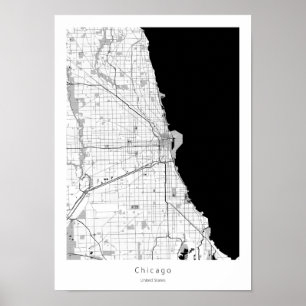 Poster Carte de la ligne noire et blanche de Chicago Mode