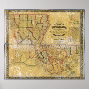 Poster Carte de la Louisiane de La Tourrette (1848)