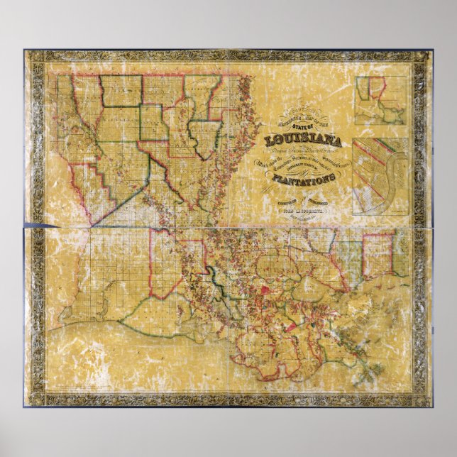 Poster Carte de la Louisiane de La Tourrette (1848) (Devant)