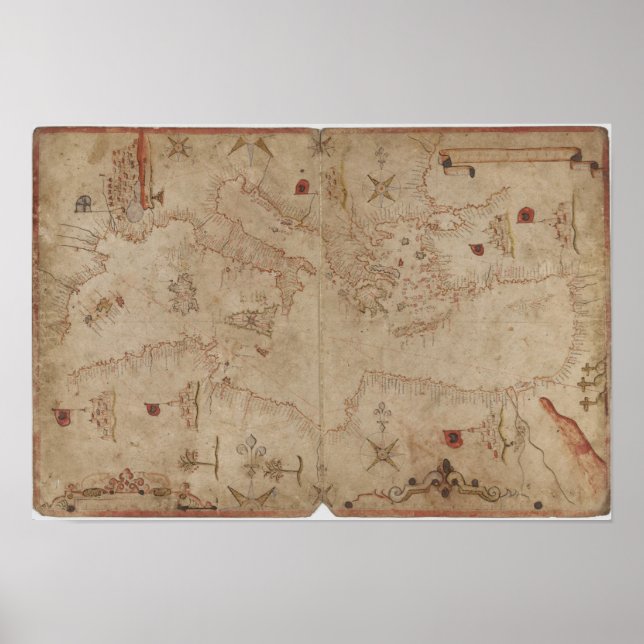 Poster Carte de la mer Méditerranée (Devant)