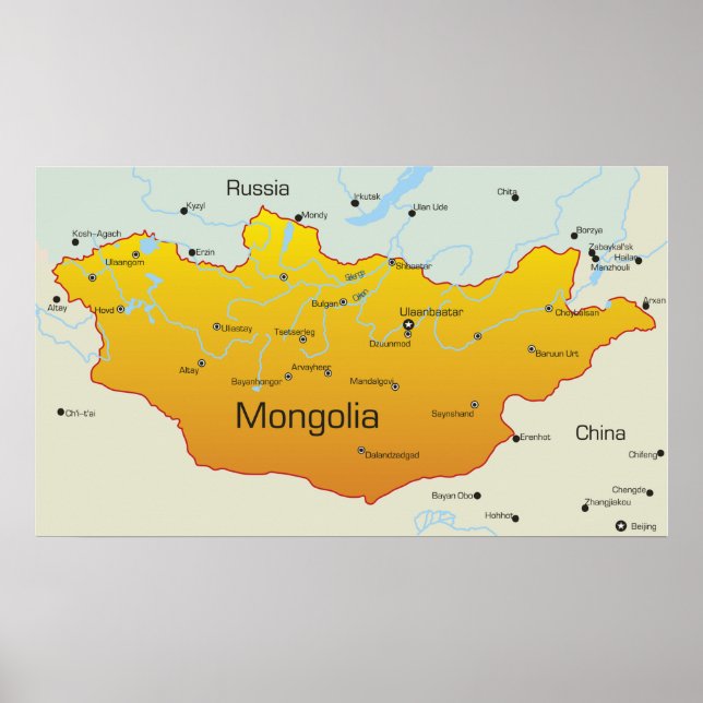 Poster Carte de la Mongolie (Devant)
