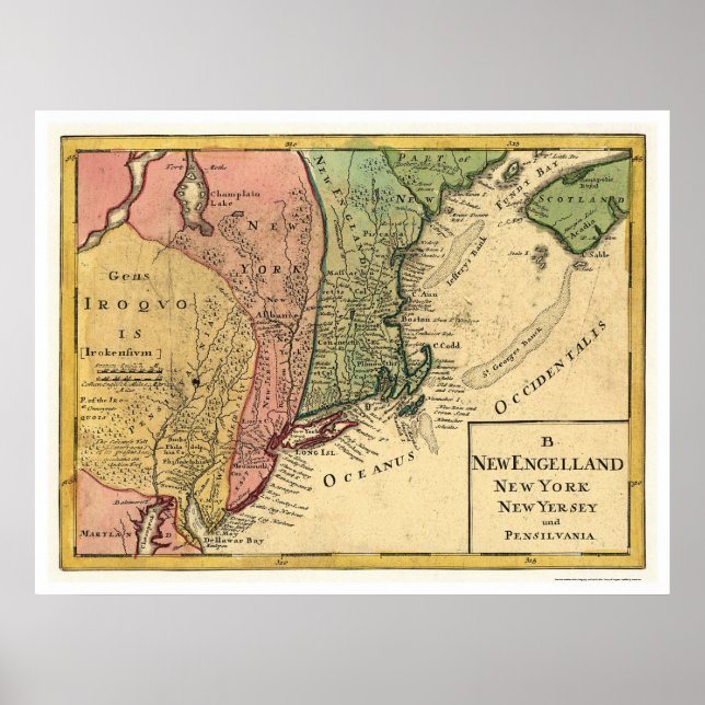 Poster Carte de la Nouvelle-Angleterre 1759 (Devant)