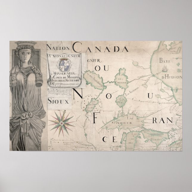 Poster Carte de la Nouvelle-France 1699 (Devant)