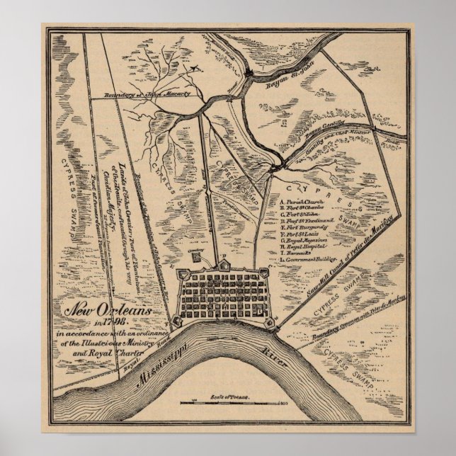 Poster Carte de la Nouvelle-Orléans 1798 (Devant)