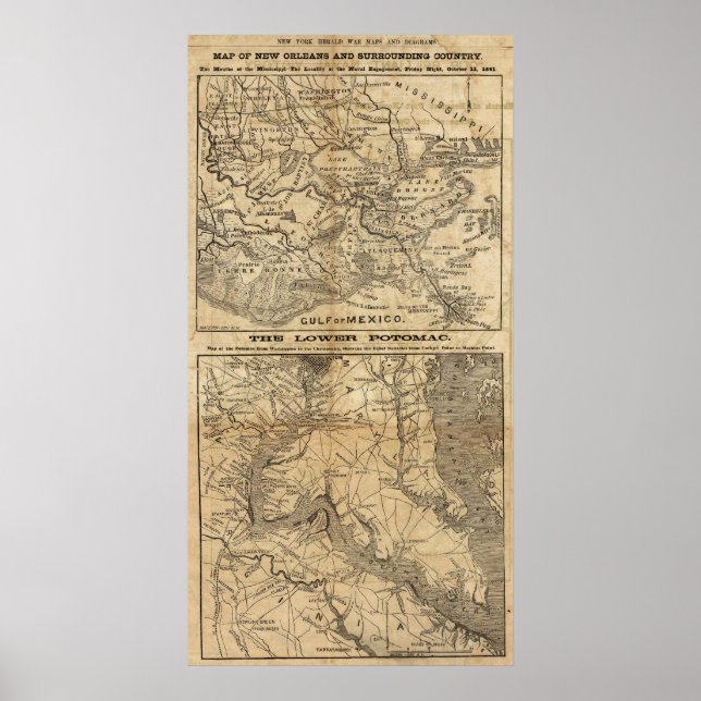 Poster Carte de la Nouvelle-Orléans et du pays environnan (Devant)