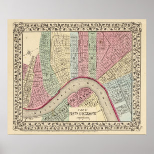 Poster Carte de la Nouvelle-Orléans par Mitchell