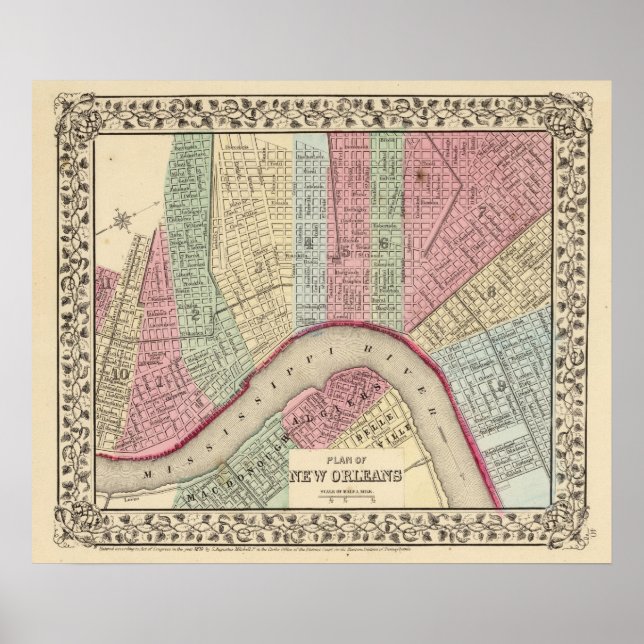 Poster Carte de la Nouvelle-Orléans par Mitchell (Devant)