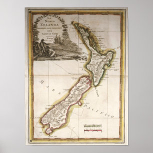Poster Carte de la Nouvelle-Zélande