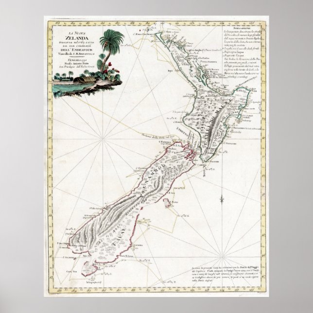Poster Carte de la Nouvelle-Zélande 1794 (Devant)