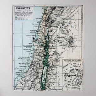 Poster Carte de la Palestine 1889, Moyen-Orient