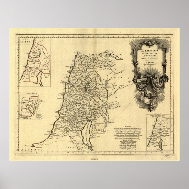 Poster Carte de la Palestine, des tribus et de Jérusalem  (Devant)